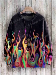 Suéter vintage KMY25 llama arcoíris – Cuello redondo impreso 3D
