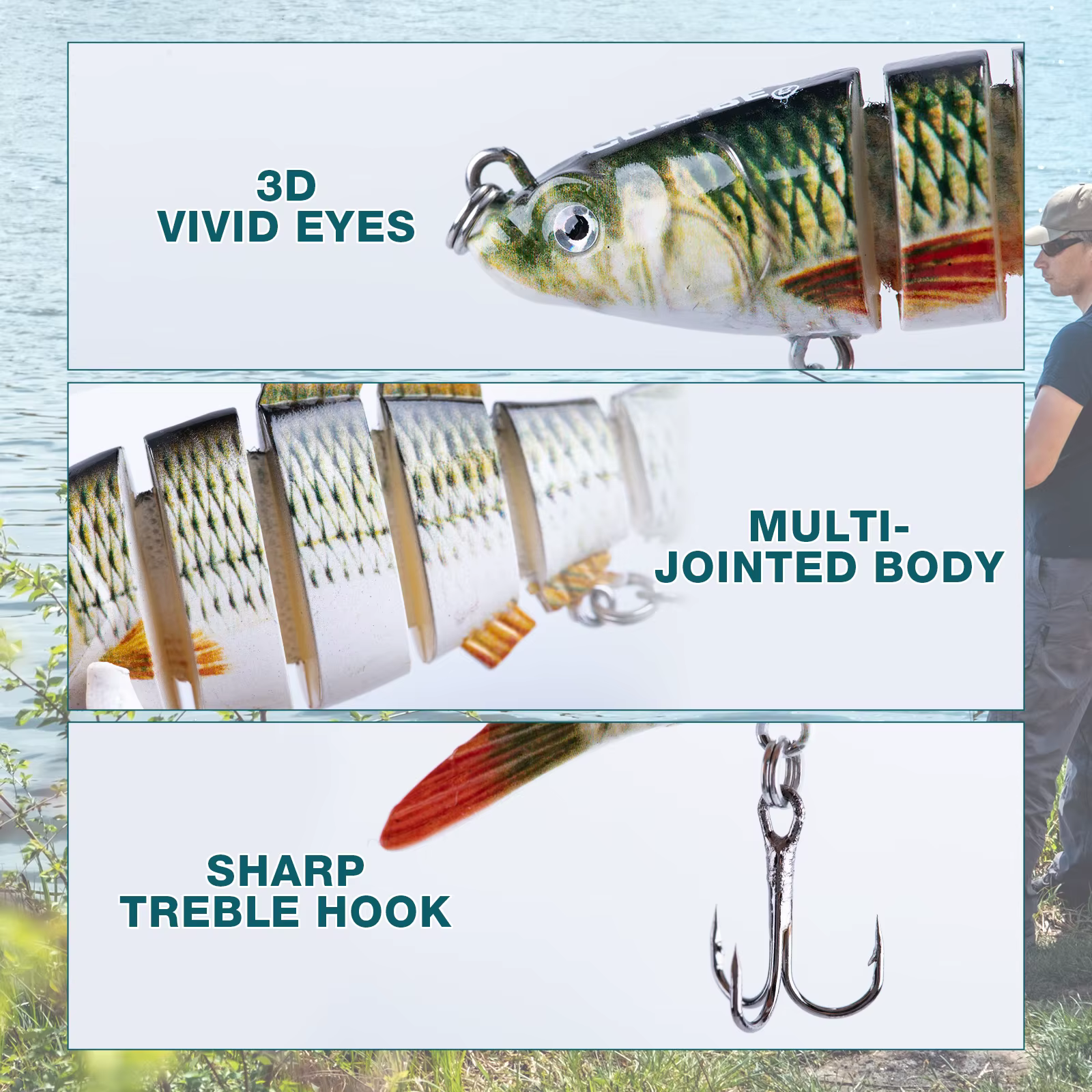 Señuelo Goture en uso con línea de pesca y movimiento en el agua