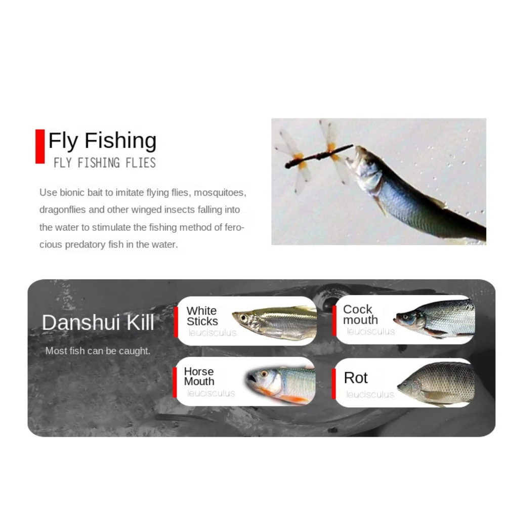 Vista general del pack completo de 10 señuelos de pesca con mosca biónicos