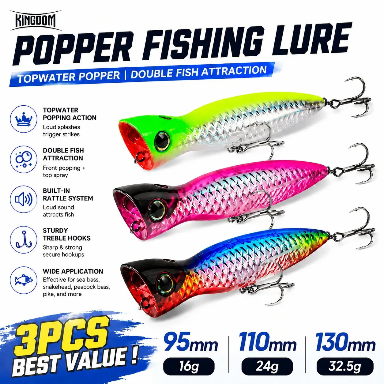 Kingdom Basstaor Popper para lubina – señuelo de superficie - imagen 4