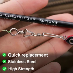 FishTrip mosquetón de pesca giratorio inoxidable con conector presión