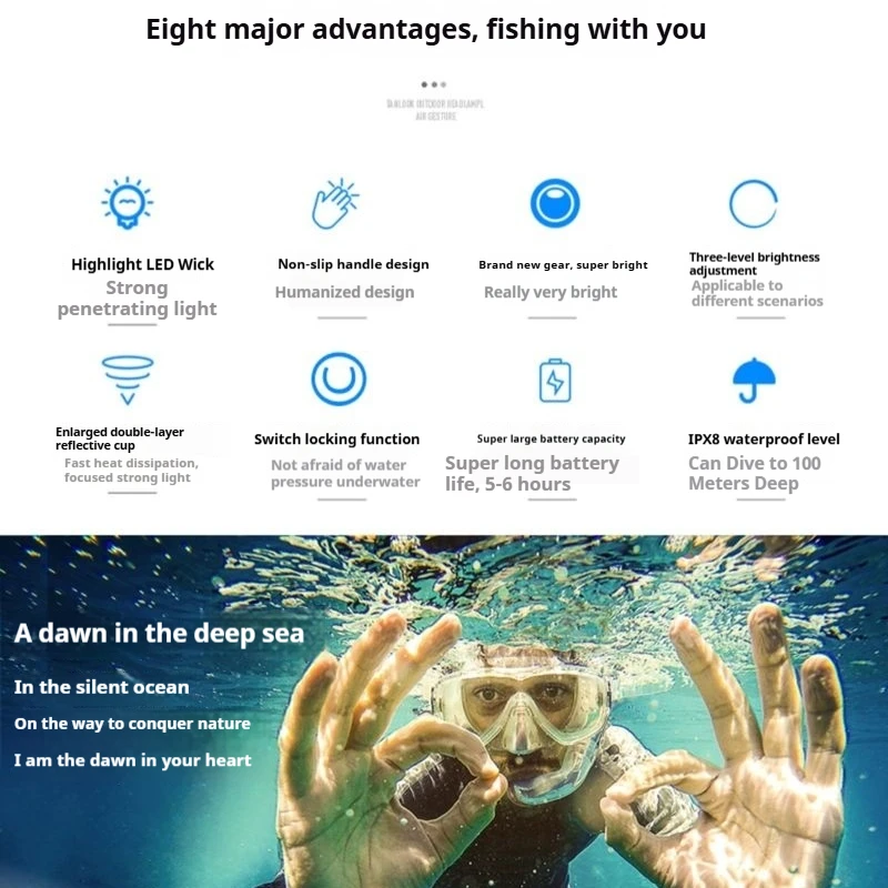 Linterna de buceo LED de largo alcance, impermeable y potente - imagen 5