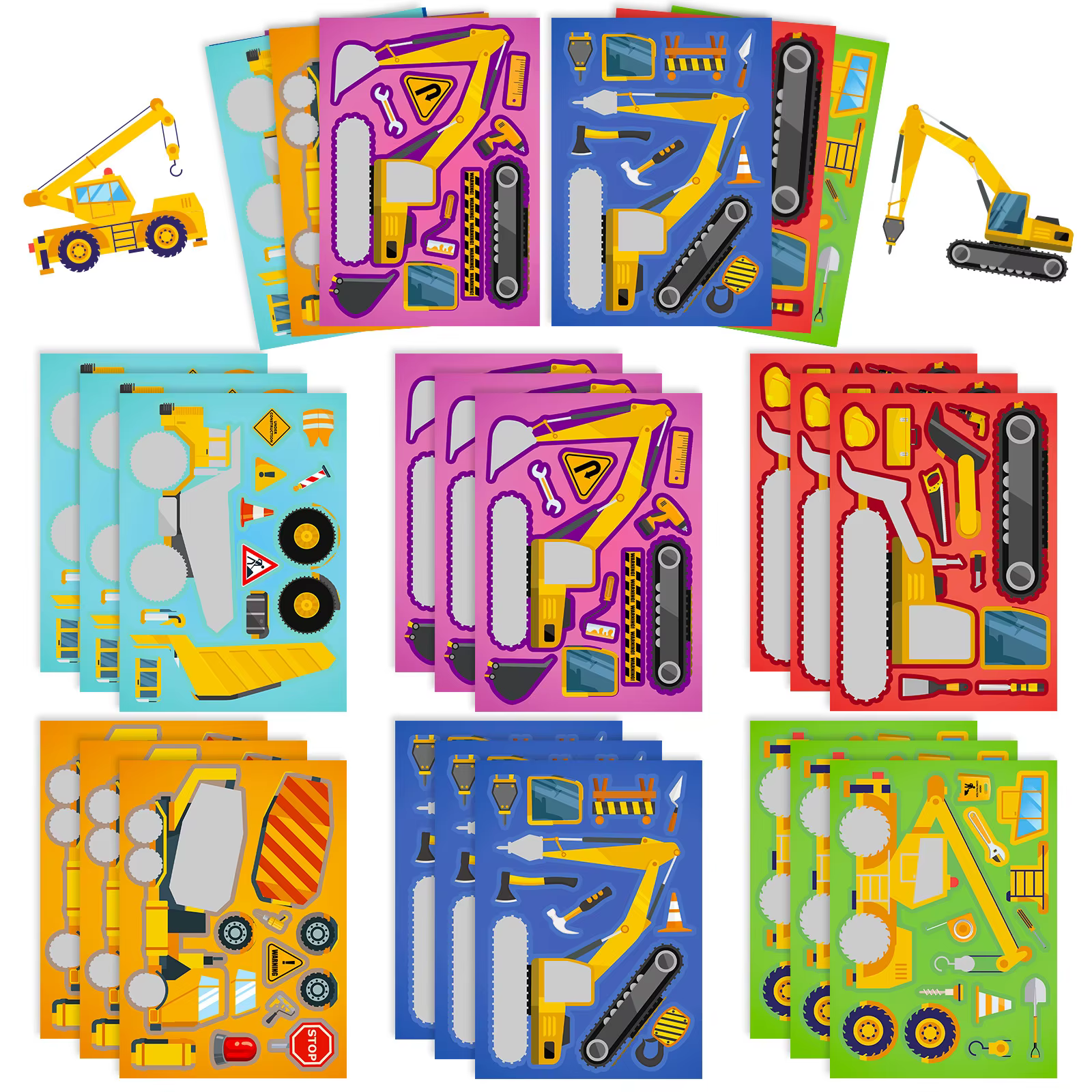 Rompecabezas Infantil Camiones Construcción con Pegatinas