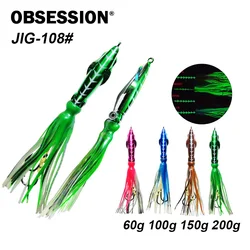 Obsession J108 jig para calamar metálico con falda luminosa