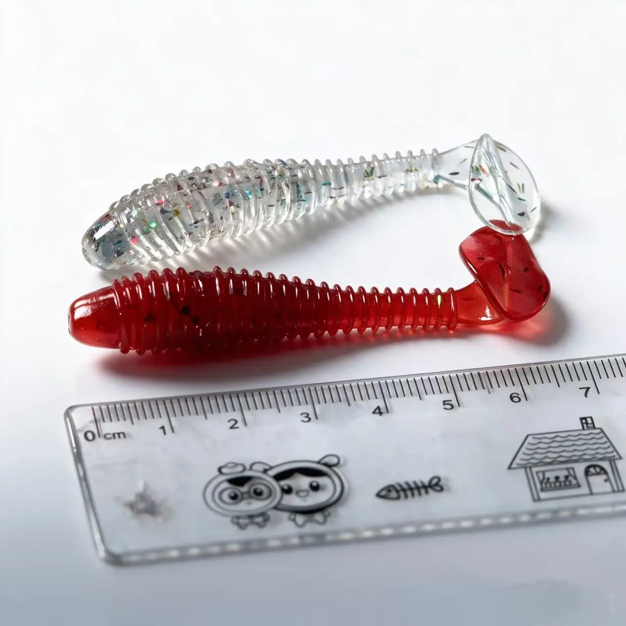Vinilos gusanos y swimbait cola doble con brillo para lubina y trucha - imagen 4