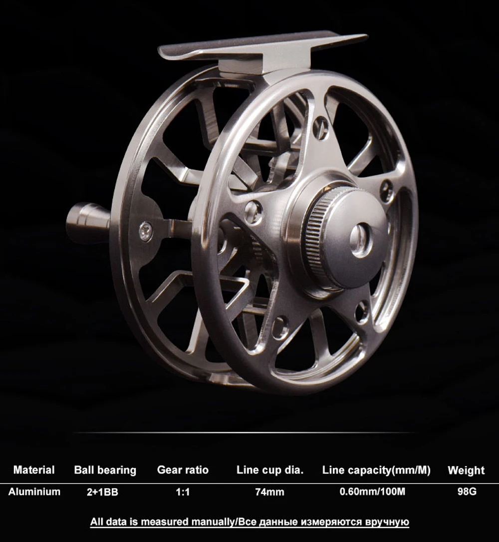 Carrete de pesca con mosca aluminio vista frontal