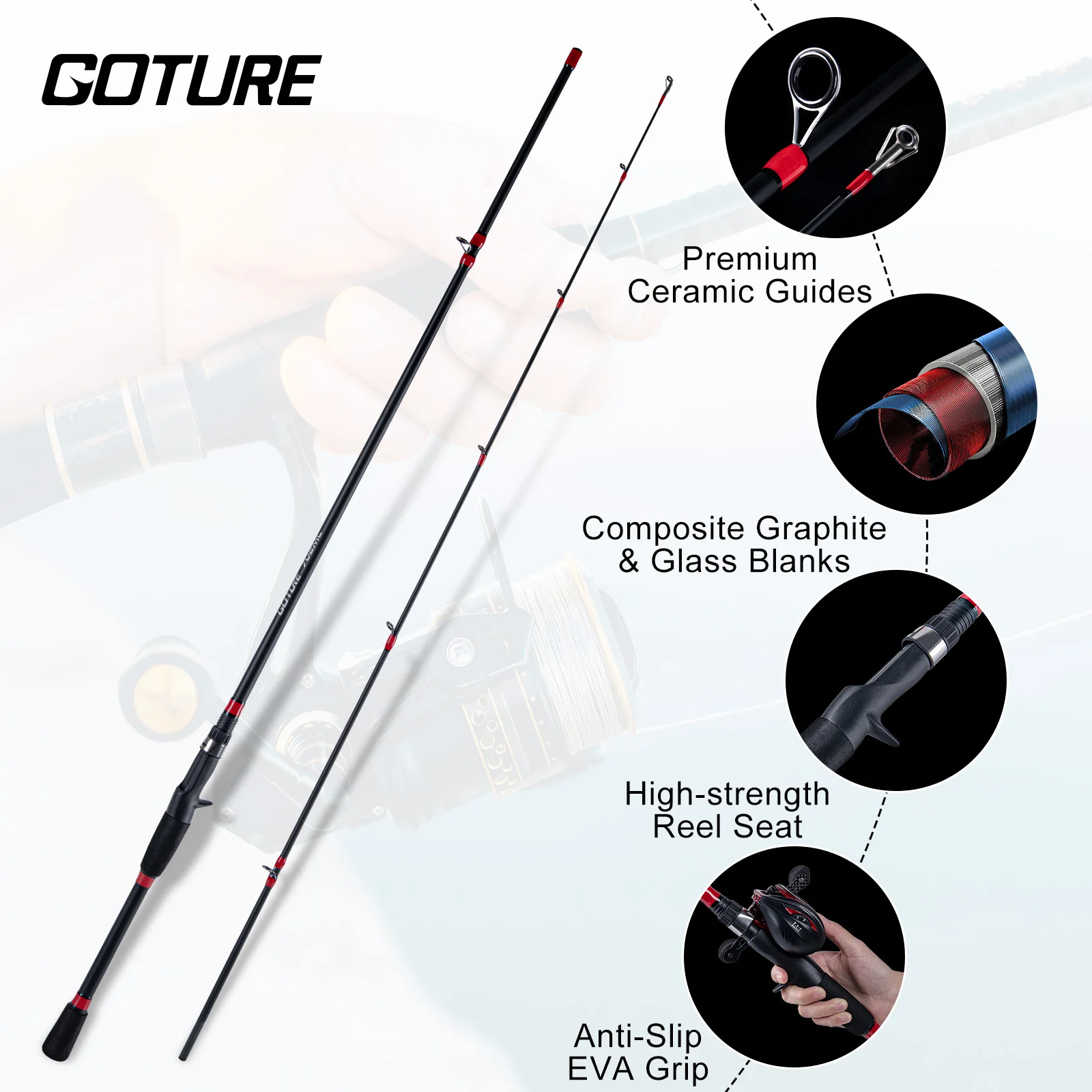 Goture Spinning caña de pescar fibra de carbono y potencia M