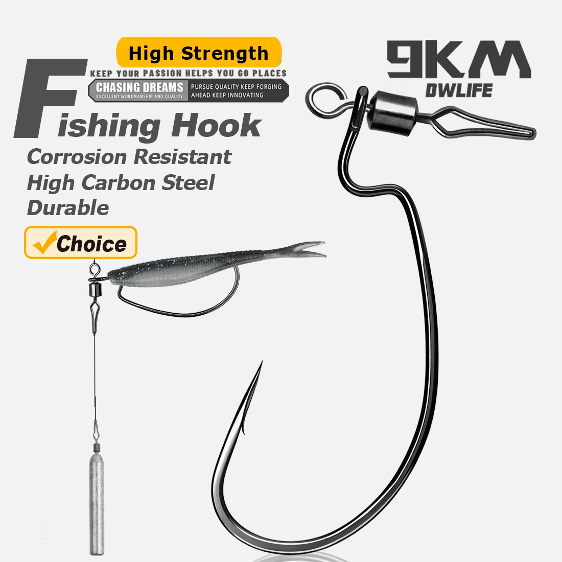 9KM ganchos EWG drop shot con giratorios - acero carbono para lubina