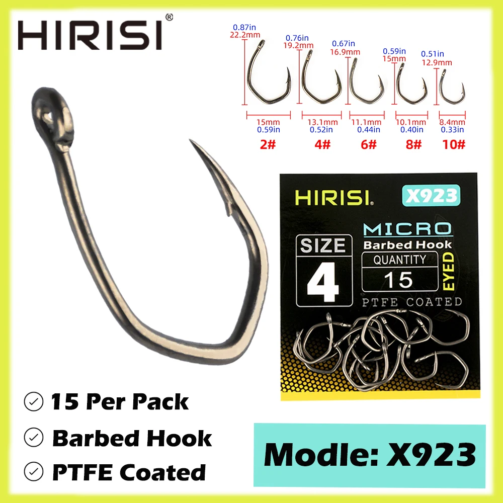 Anzuelos carpa PTFE micropúas Hirisi con ojo, acero carbono alto - imagen 2
