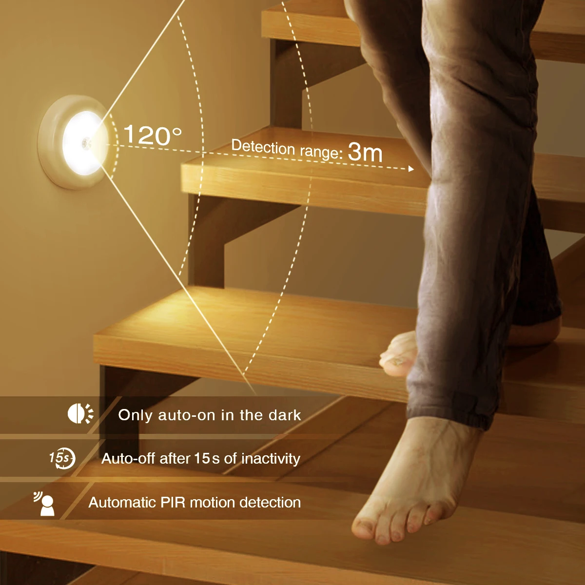 Luz LED Amir en uso nocturno