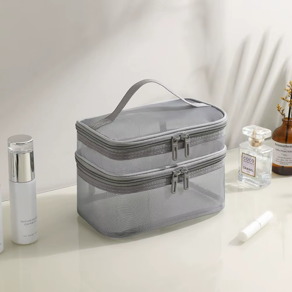 Bolsa de cosméticos de viaje Nylon doble capa para mujer