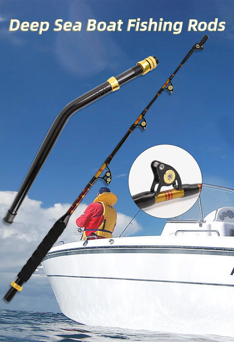 Caña Topline Tackle Ocean Boat Trolling con guías roller
