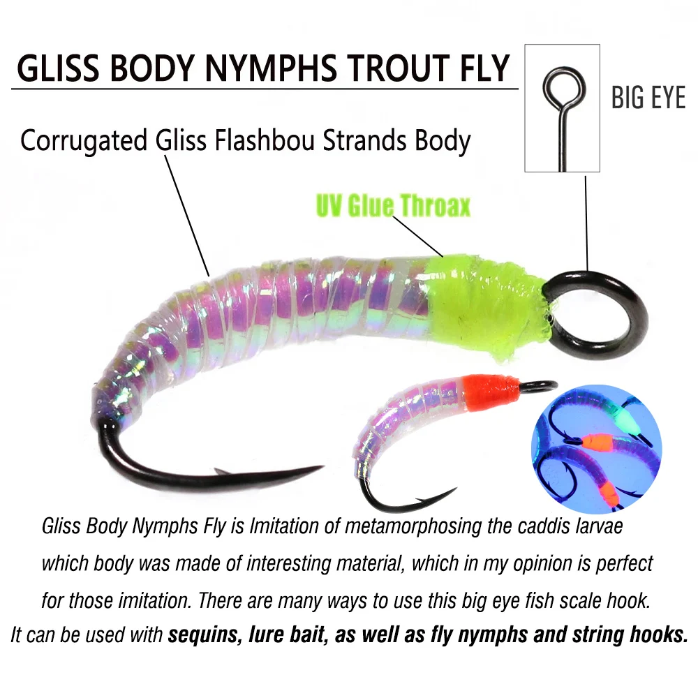 Moscas ninfa Flash Gliss Body Wifreo con anzuelo ojo grande