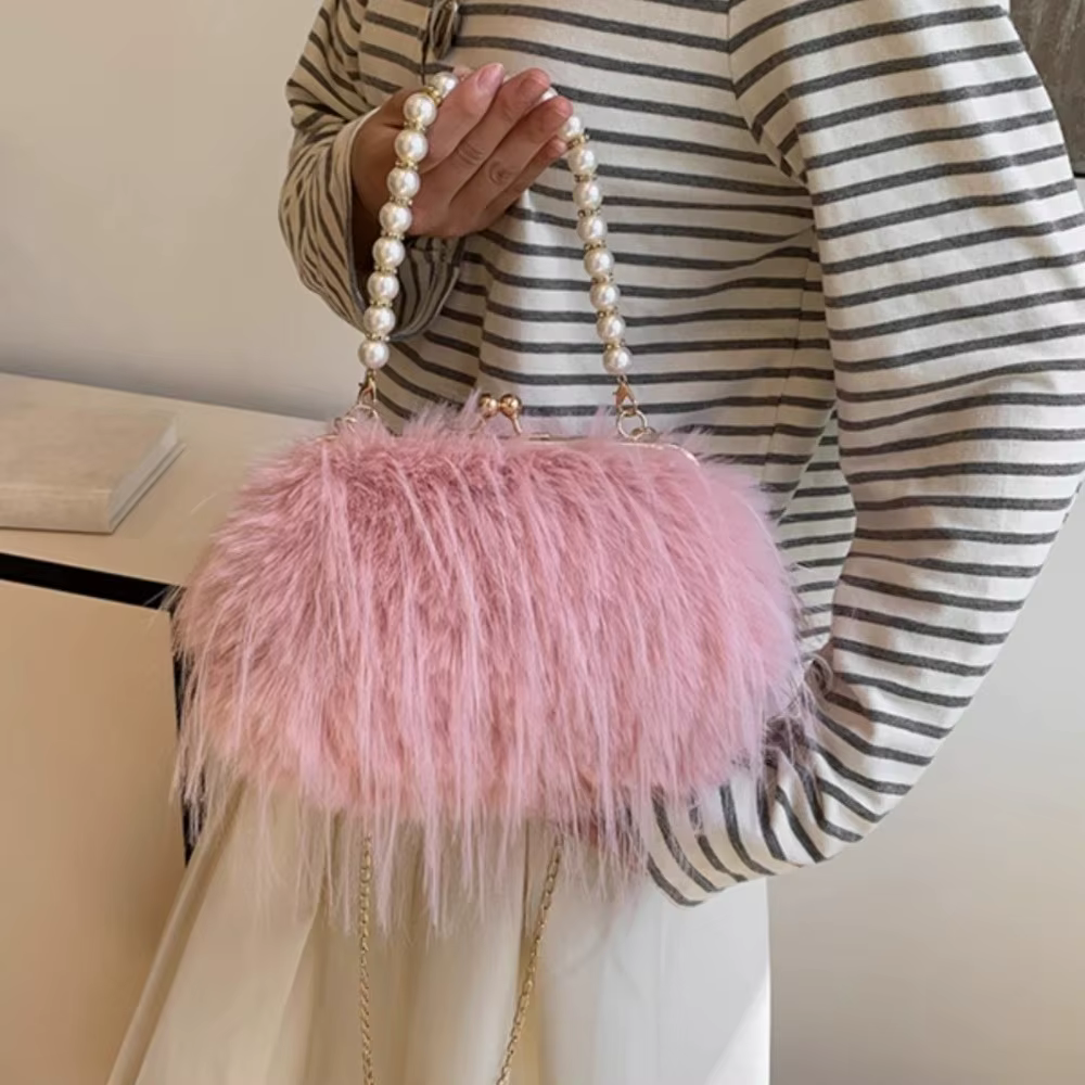 Bolso bandolera de piel sintética con cadena de perlas - imagen 5