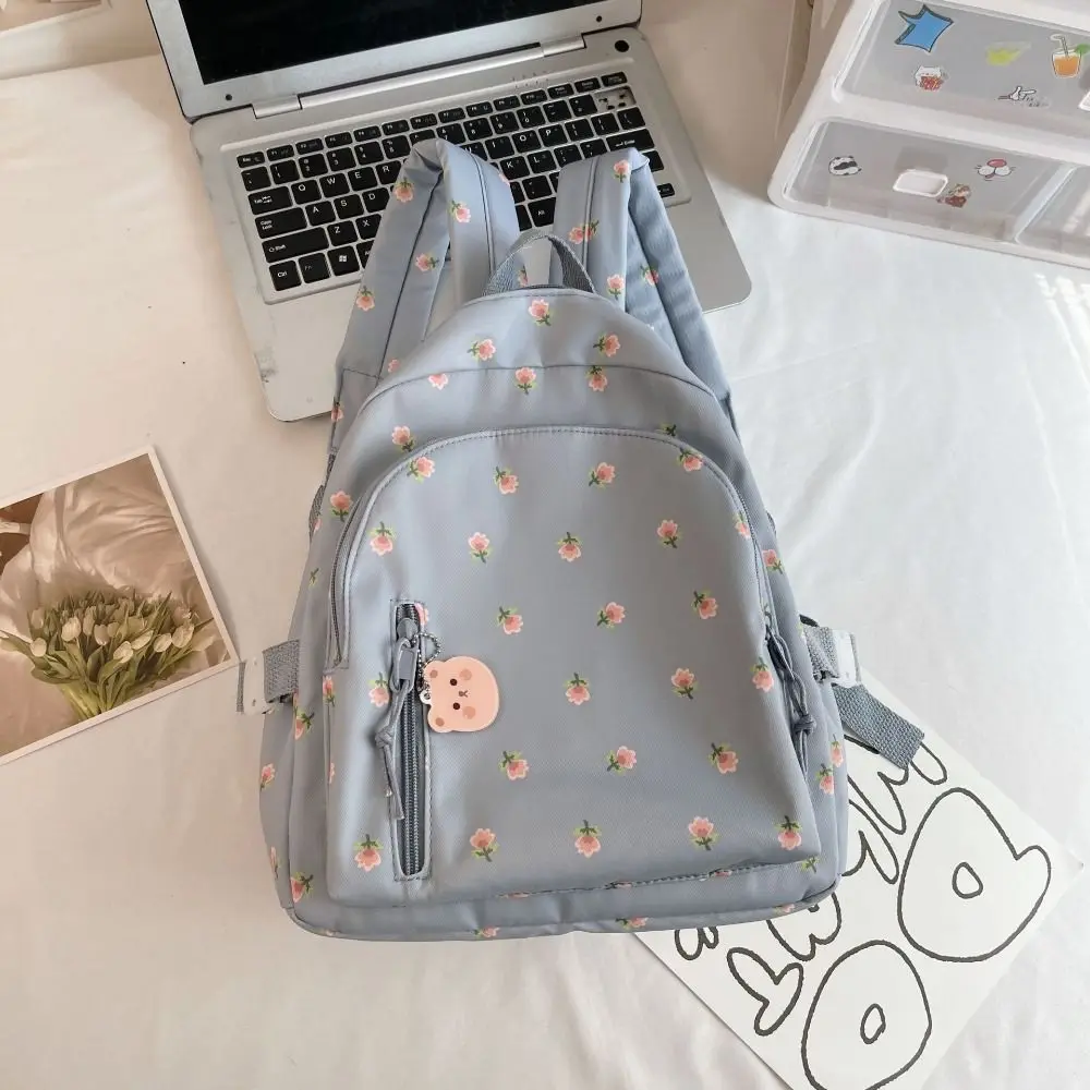 Mochila de viaje de lona con flores y correa ajustable - imagen 3