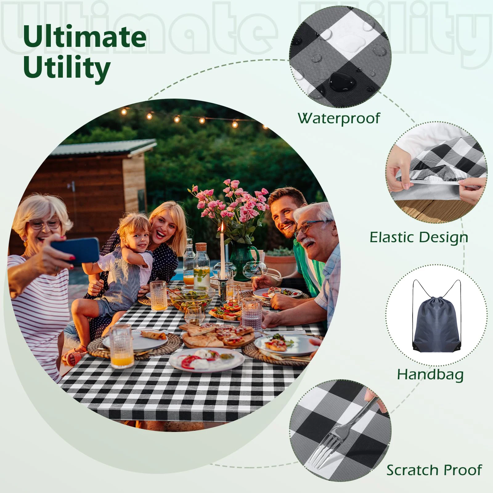 Funda impermeable para mesa de picnic elástica ajustable a cuadros - imagen 4