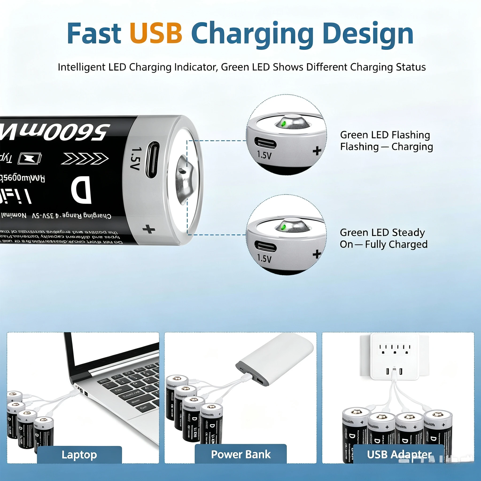 Baterías recargables de litio USB alta capacidad para AA y AAA - imagen 5