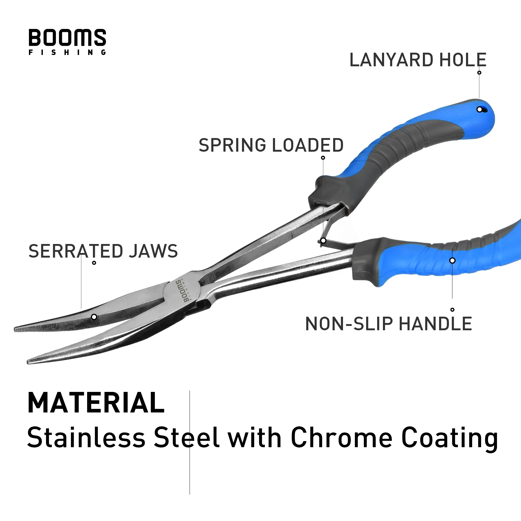 Alicates Punta Larga 11'' Booms Fishing F5 Acero Inoxidable - imagen 5
