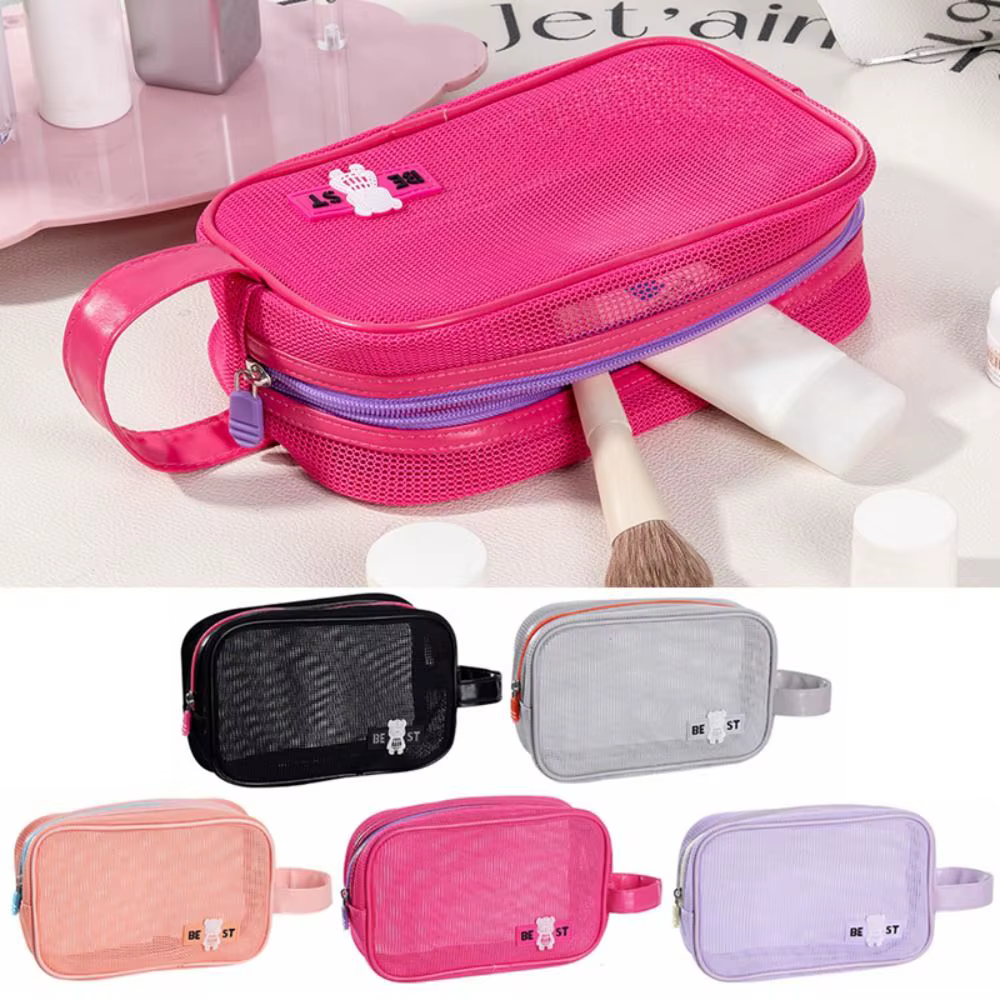 Neceser de maquillaje de malla resistente con asa y cierre - imagen 5