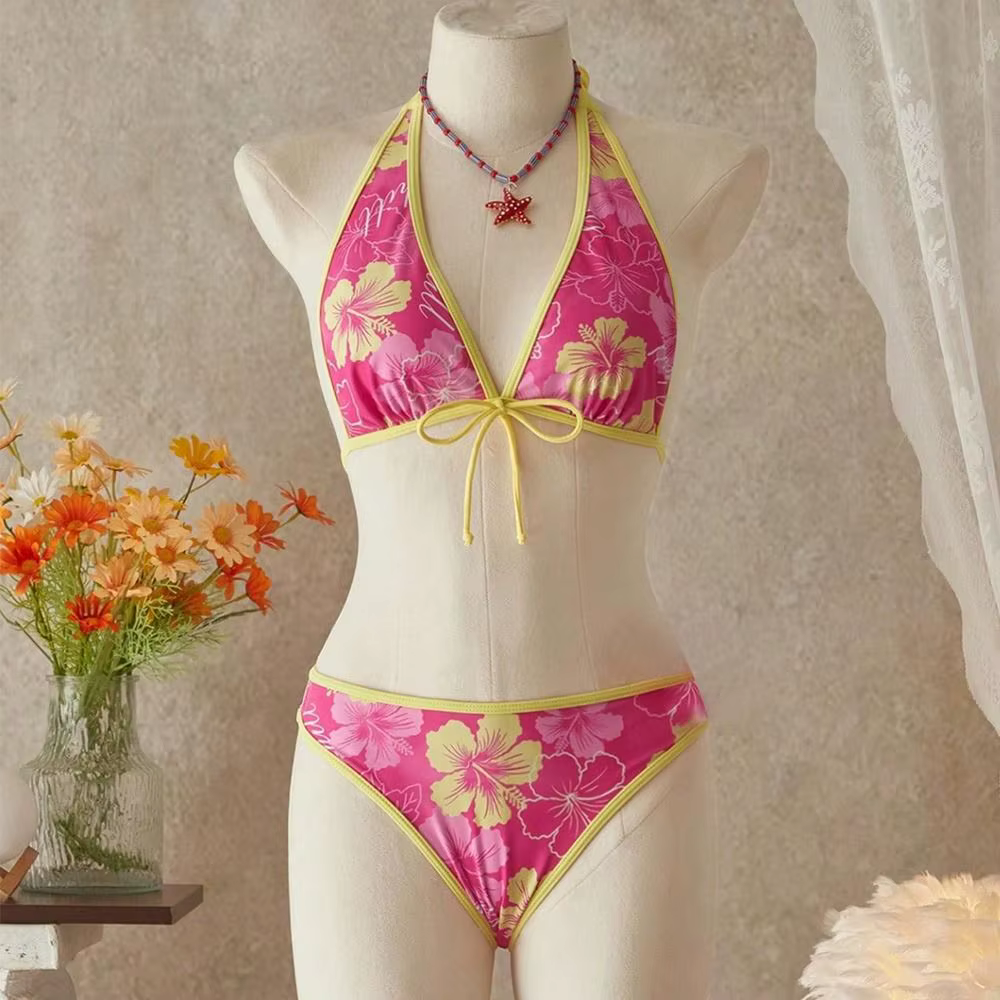 Bikini floral de triángulo chic de verano con tirantes finos - imagen 3