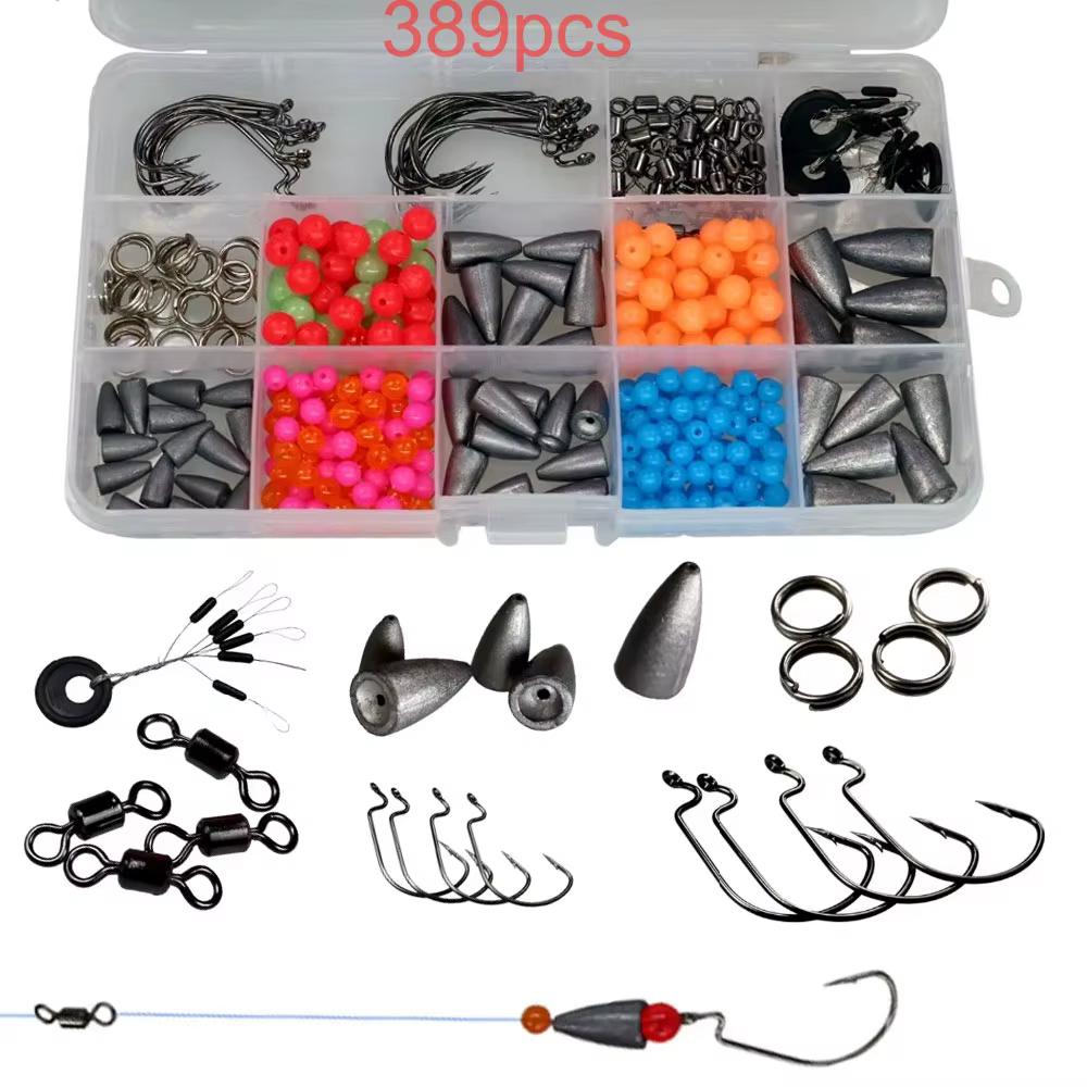 Kit THKFISH Montaje Carolina y Texas – Anzuelos Offset, Plomos y Eslabones