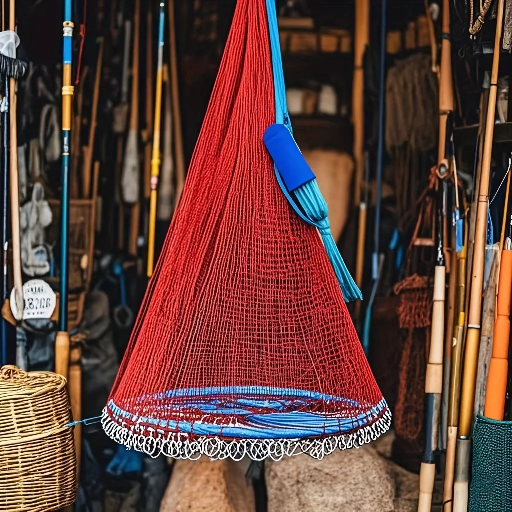 Red fundida para pescar con plomo de acero y anillo azul