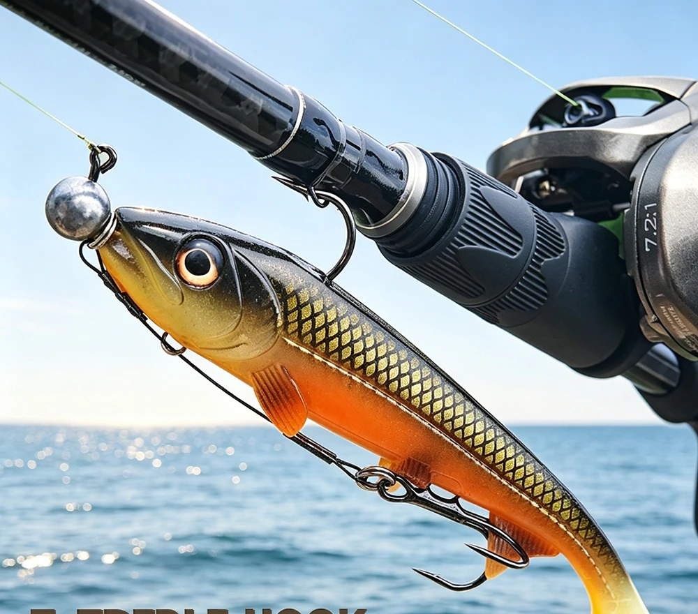Spinpoler Antler Stinger Rig en uso con señuelo blando