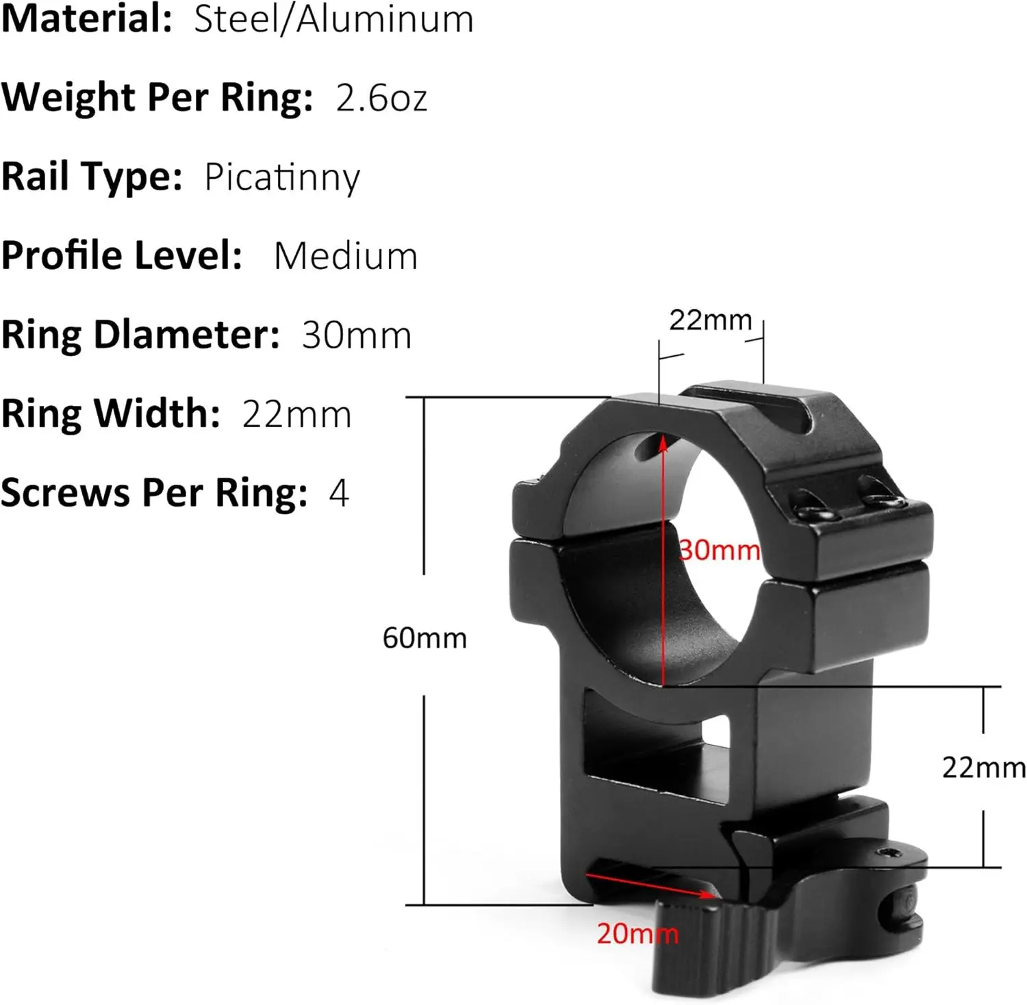 MIZUGIWA Adaptador QD Picatinny para mira telescópica