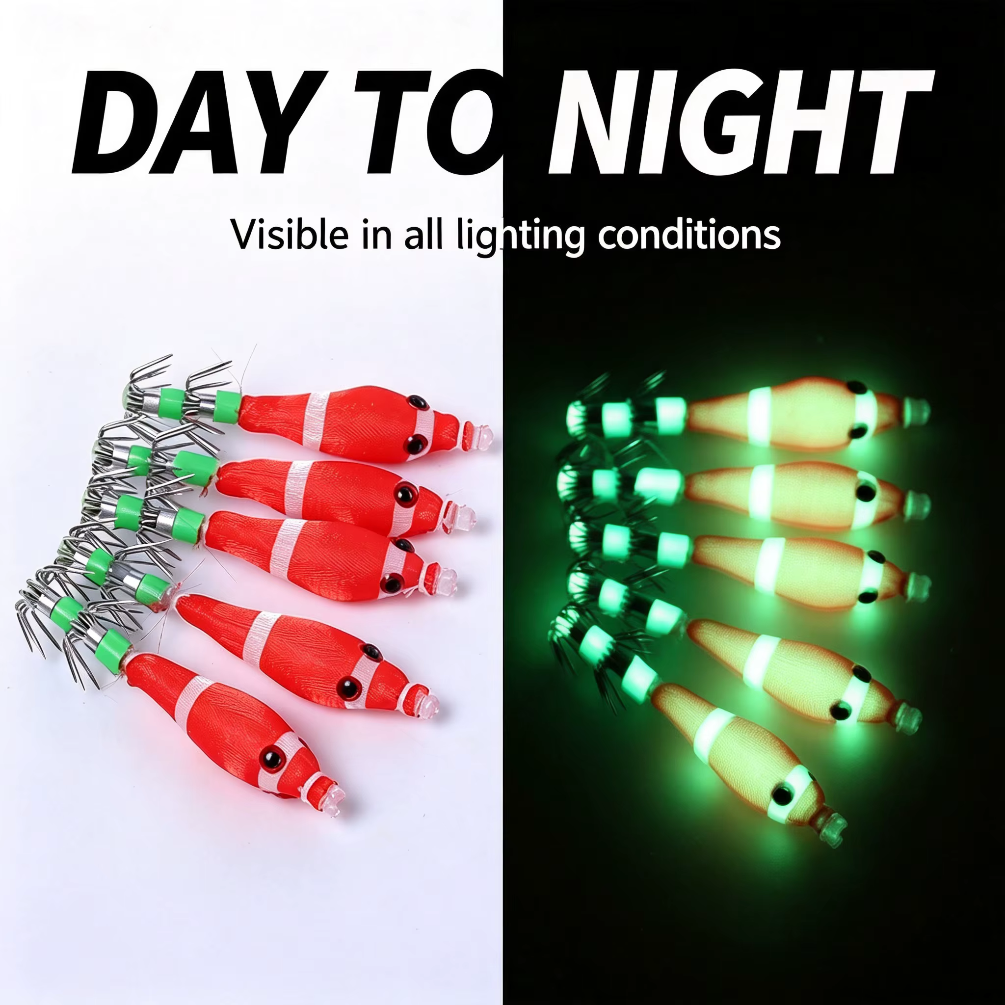 Señuelo Calamar Nocturno Fluorescente – Anzuelos Afilados - imagen 3