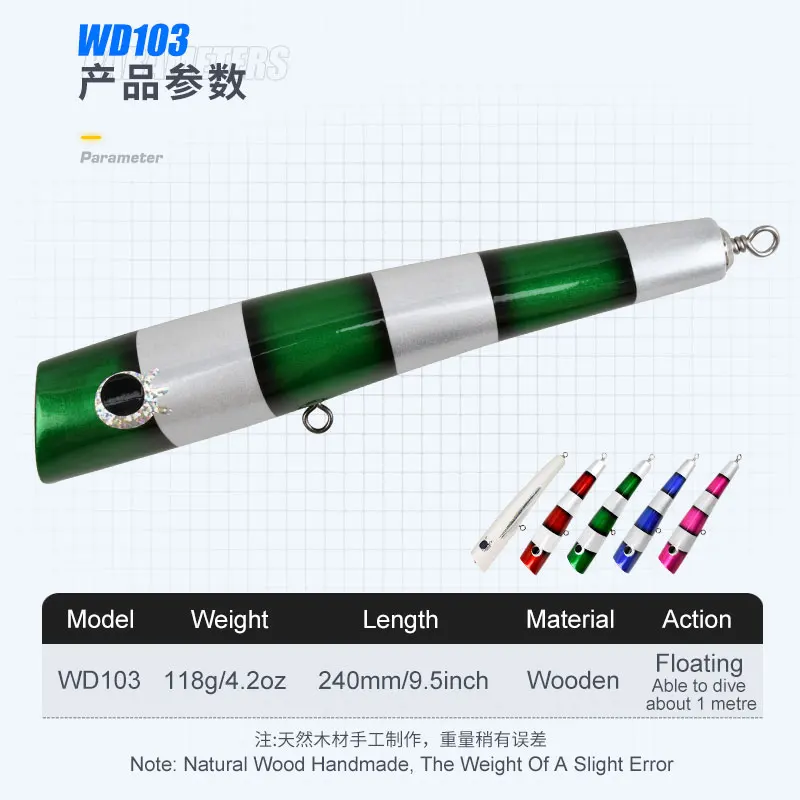 Obsession WD103 Popper de madera para pesca de atún en superficie - imagen 3