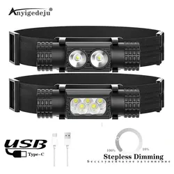 Frontal LED 5000LM USB-C para pesca y camping con batería 18650