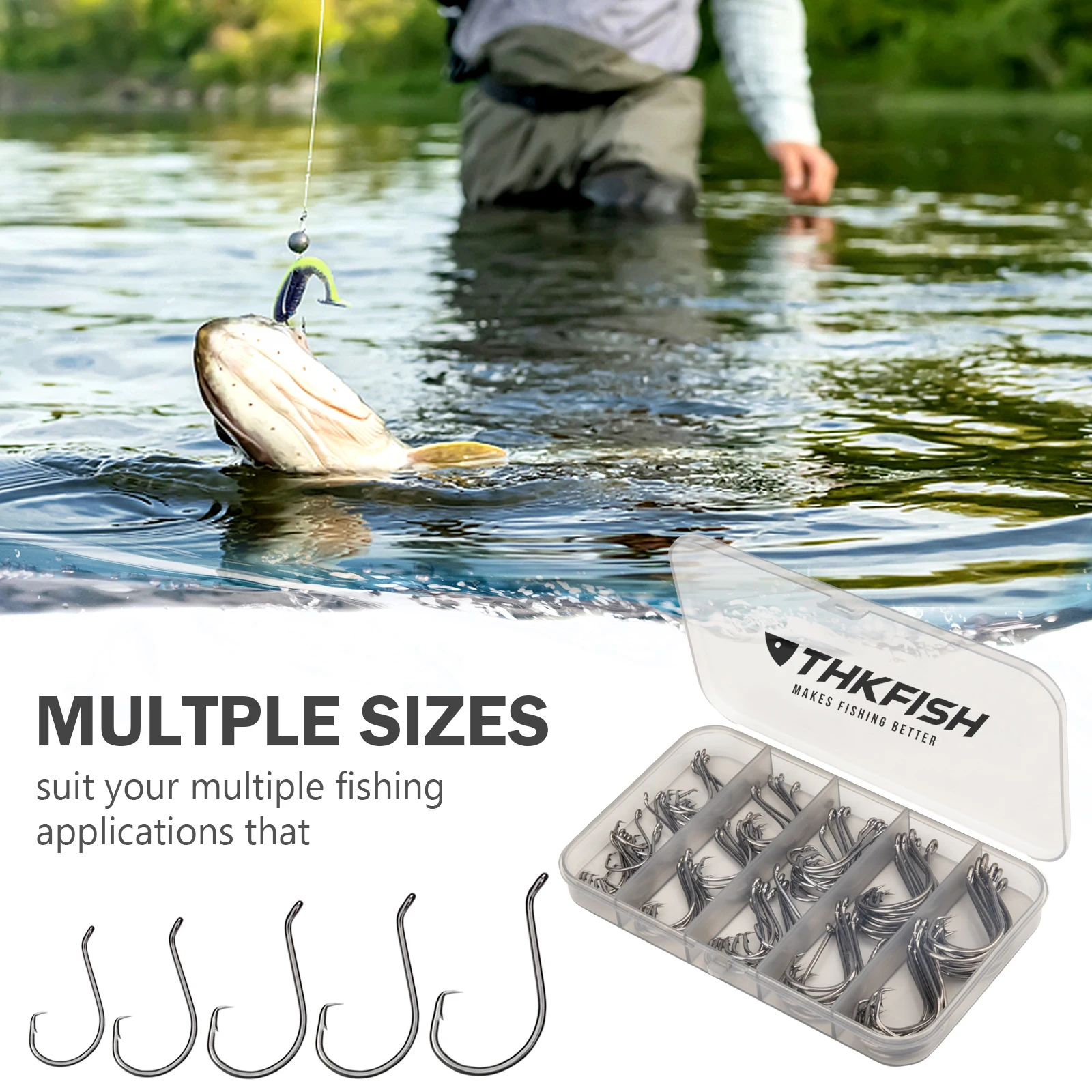 Kit de anzuelos THKFISH en caja de plástico