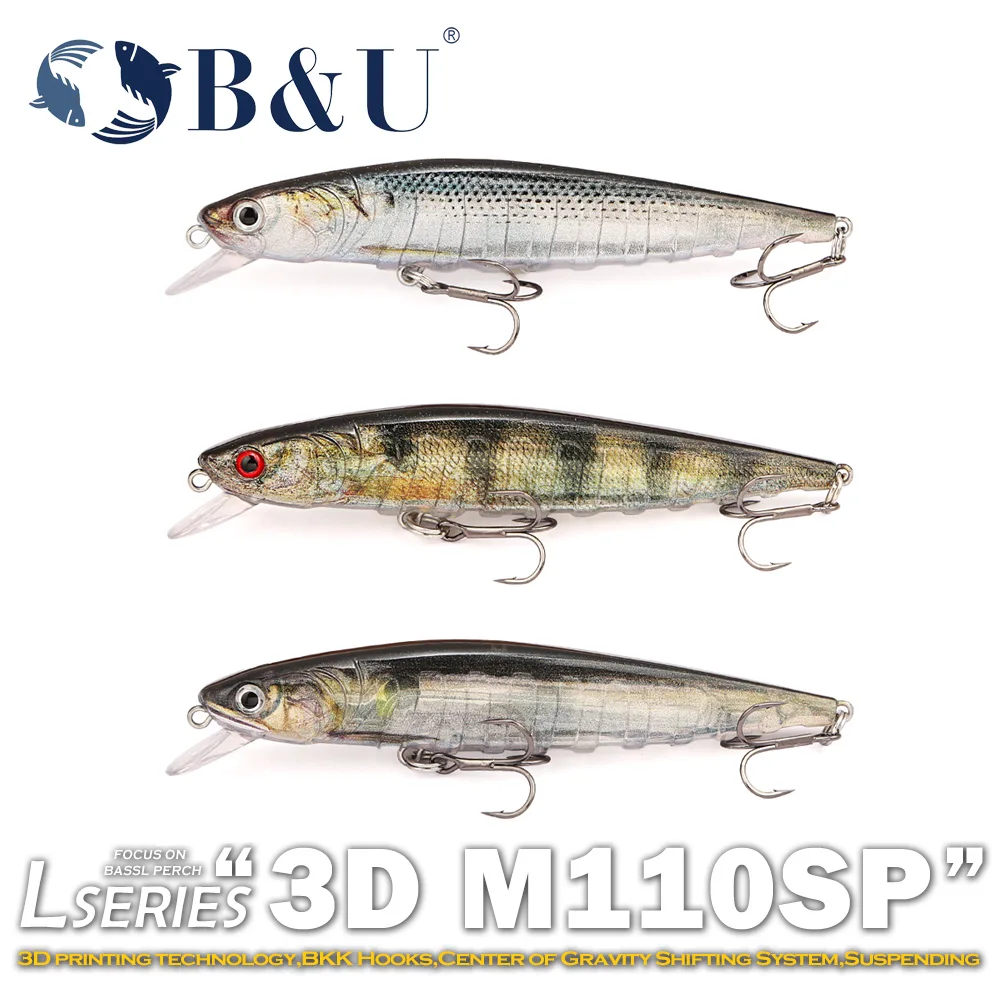 Señuelo Minnow suspendido B&U Jerkbait largo alcance lubina y lucio - imagen 3
