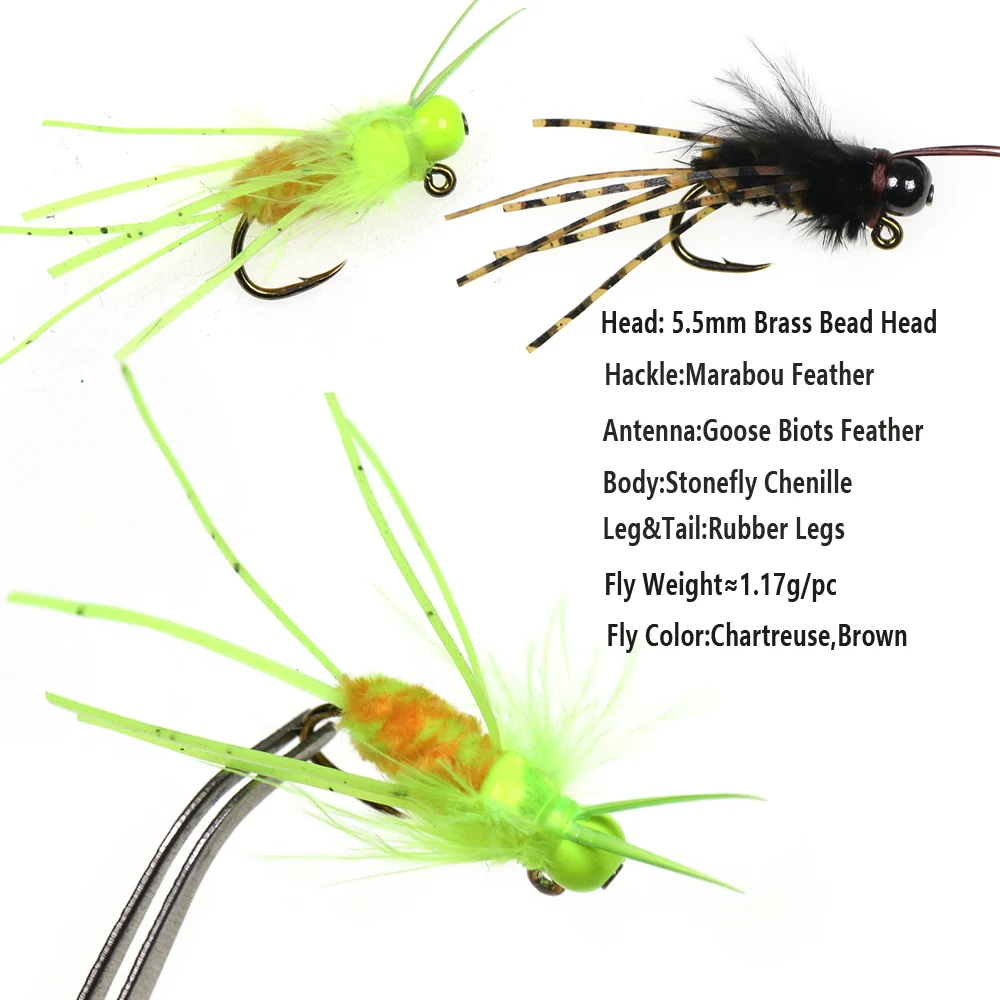 ICERIO Mosca Stonefly Beadhead con Patas de Goma – Ninfa para Trucha