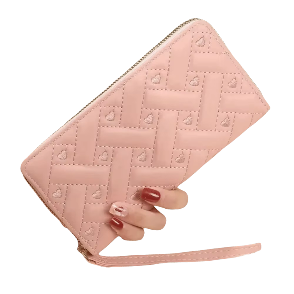 Cartera de Mano de Cuero PU Bordado Corazón con Cremallera y Tarjetero - imagen 4