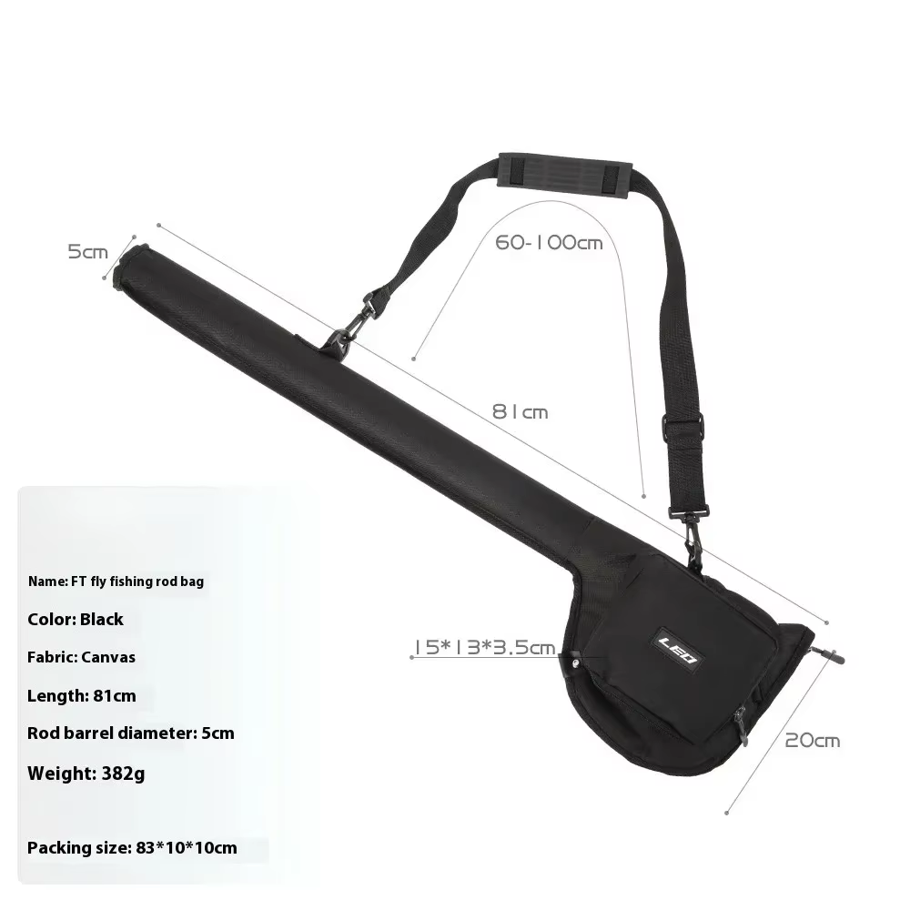 Bolsa de almacenamiento para cañas de pesca con mosca vista lateral