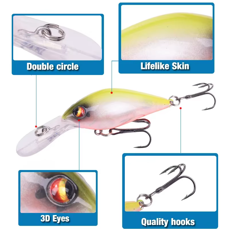 Crankbait Wobbler con anzuelos triples – Señuelo de pesca duro - imagen 5