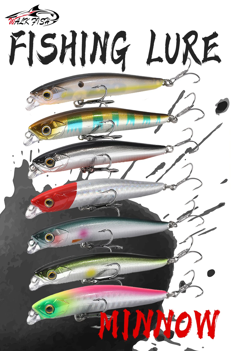 Señuelo minnow WALK FISH vista lateral mostrando perfil hidrodinámico
