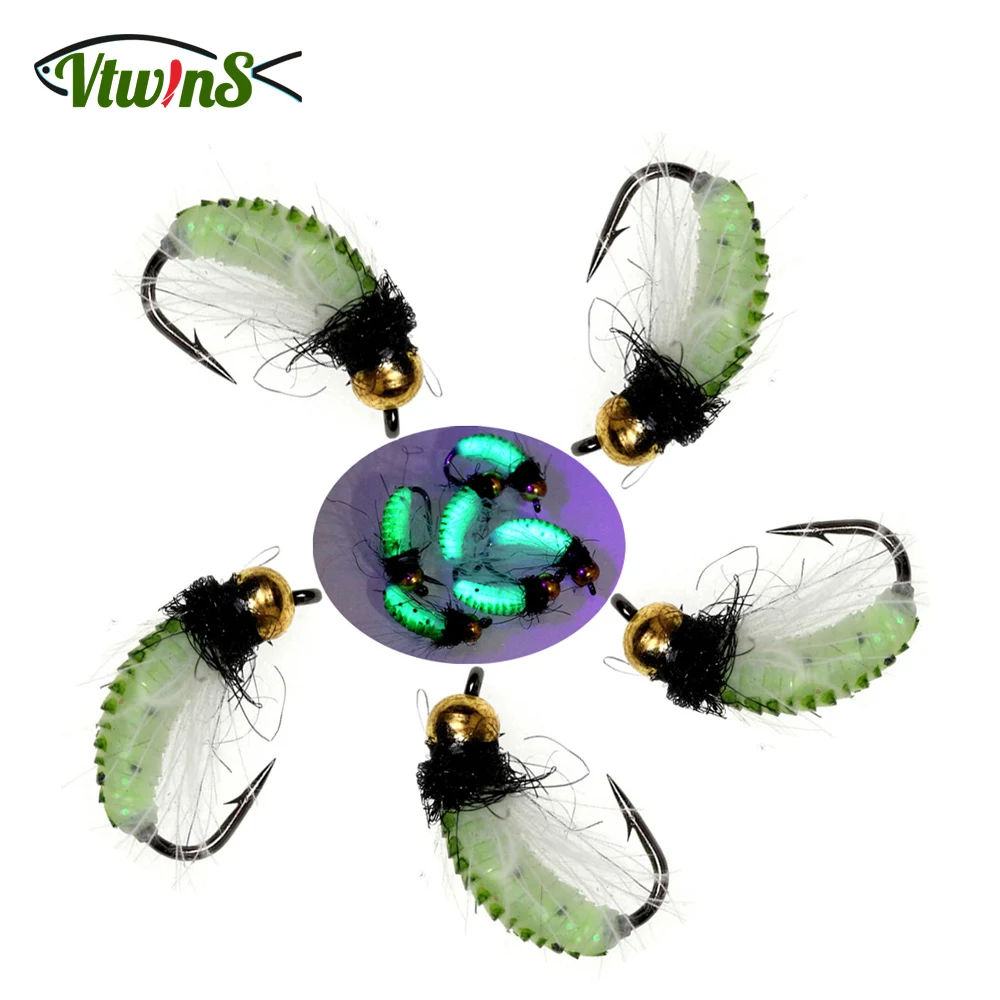 Vtwins Mosca húmeda Caddis Larva UV en pluma y hackle