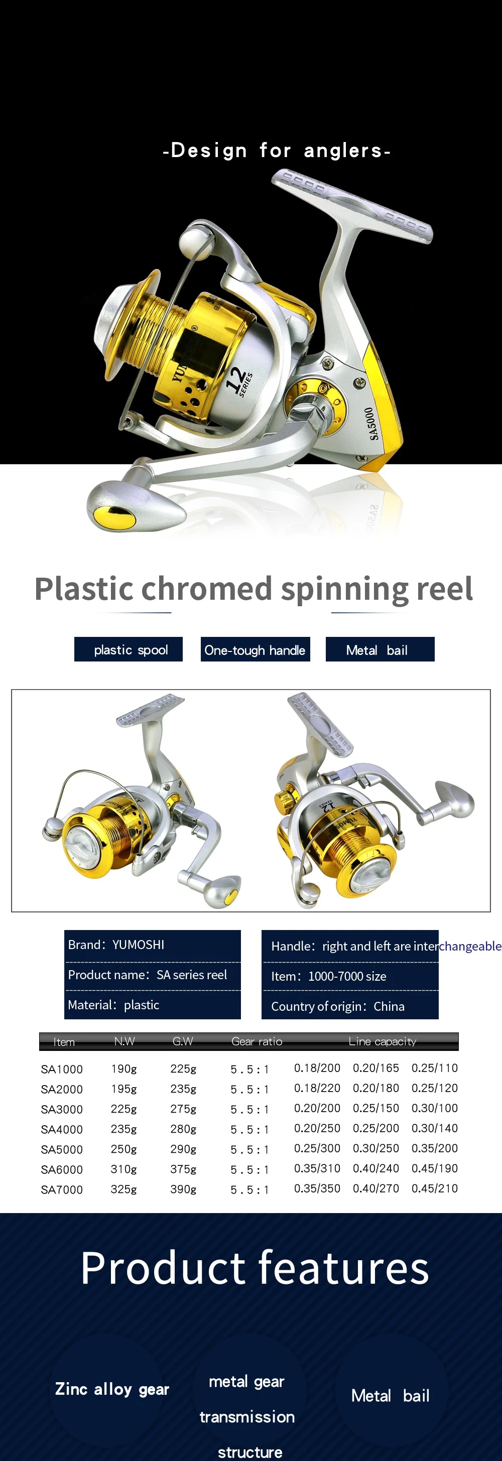Carrete de pesca giratorio serie 1000-7000 GLS