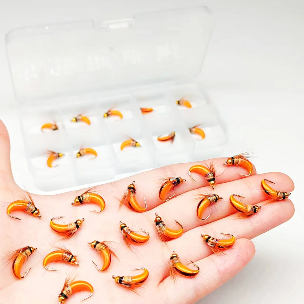 Moscas secas naranjas para trucha con ninfa y cabeza de cuentas - imagen 5