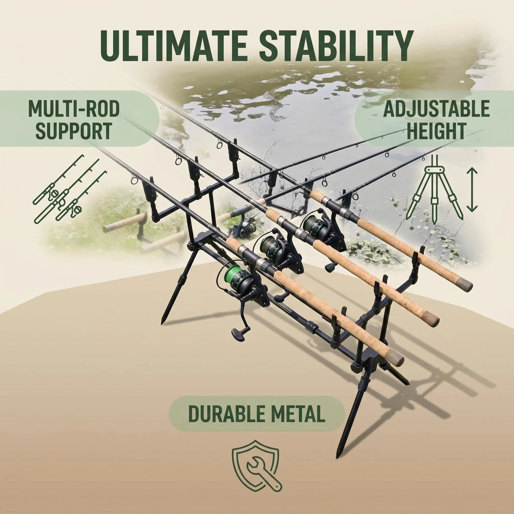 Soporte para cañas HIRISI ajustable plegable de aluminio para carpas - imagen 4