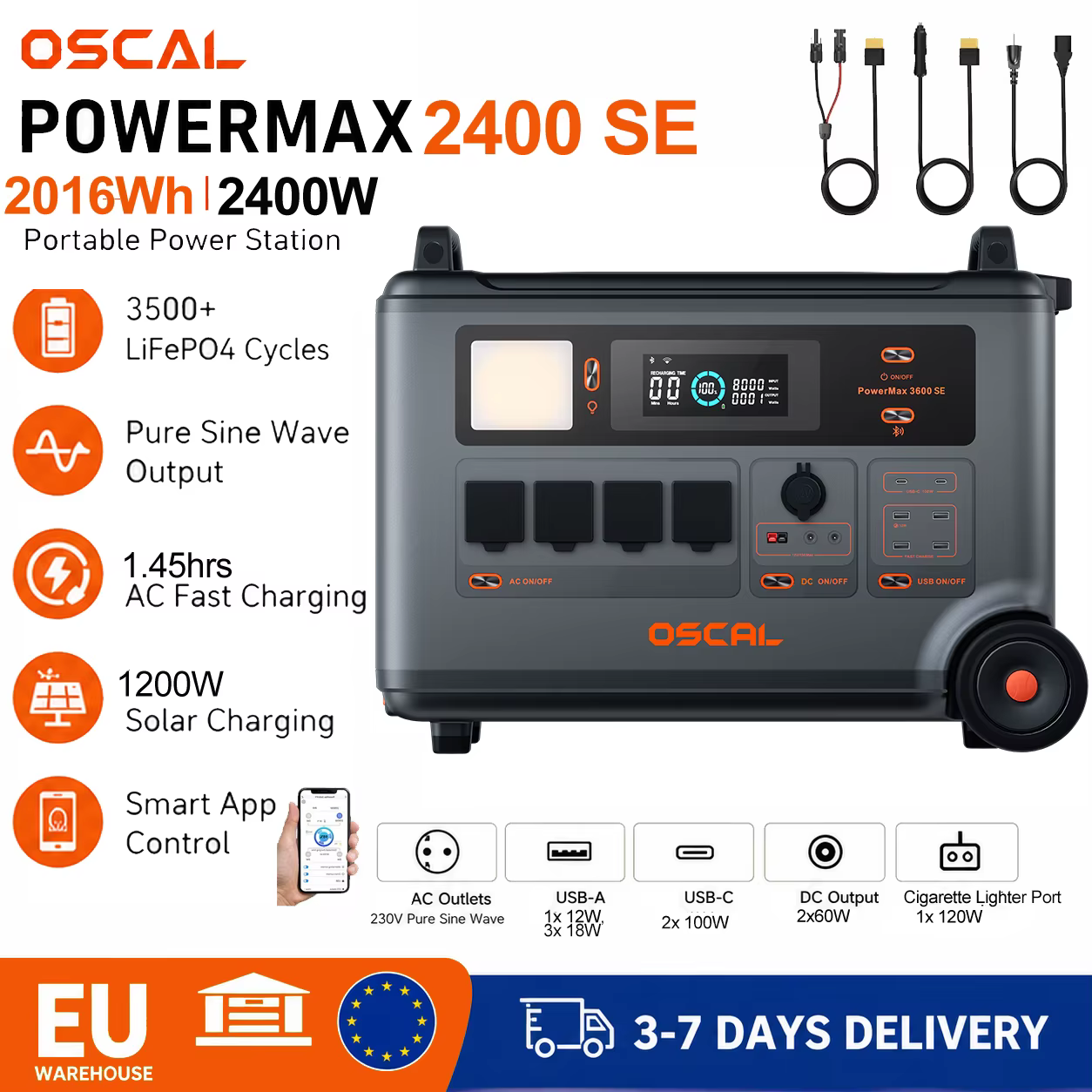 OSCAL PowerMax 2400SE – Estación de Energía Portátil 2400W 2016Wh