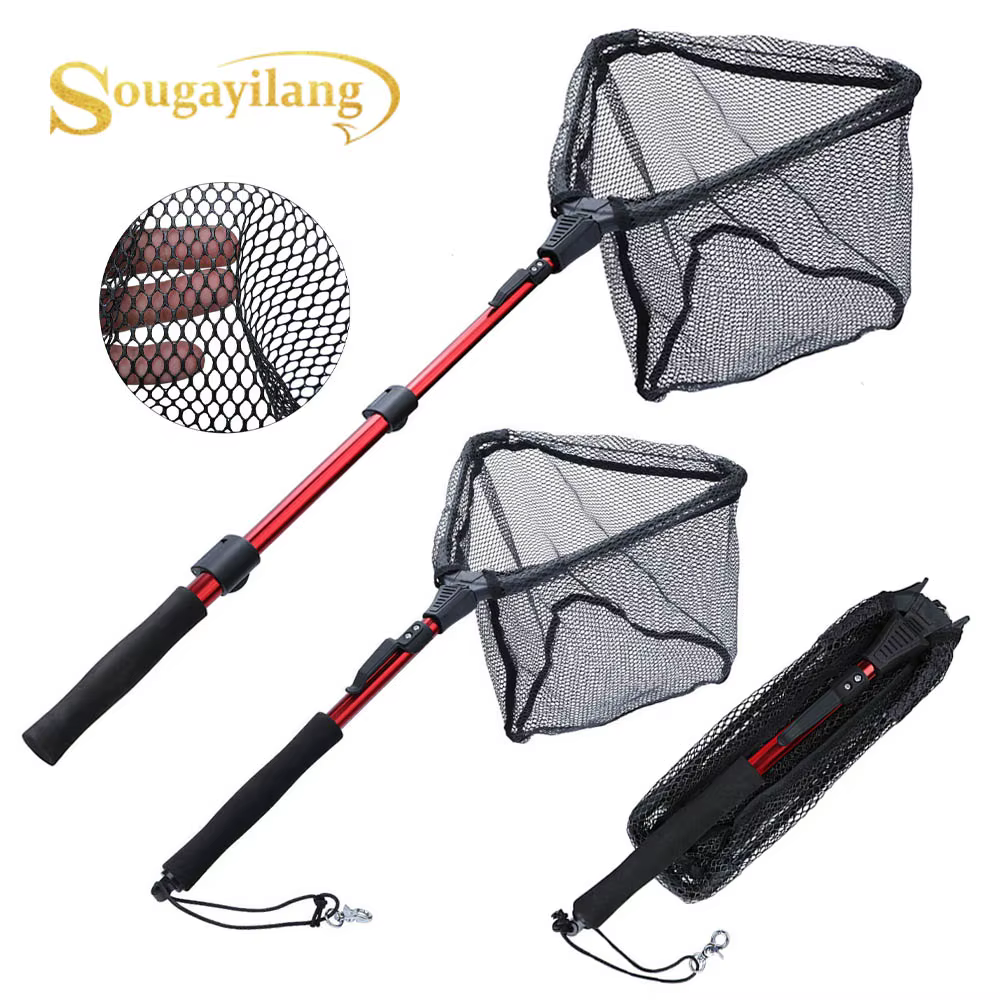 Sougayilang Red de pesca plegable retráctil para lubina carpa y trucha