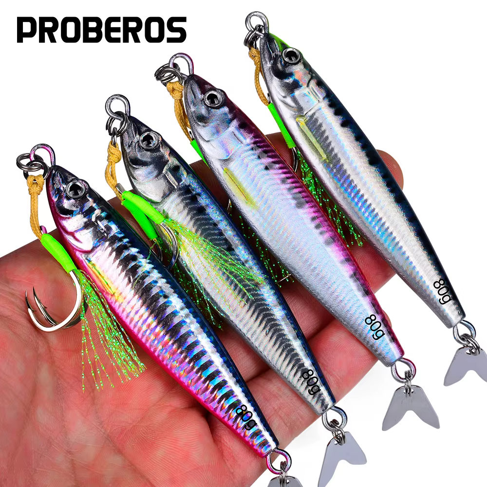PROBEROS Jig metal hundimiento lento 3D anzuelos triples cuchillas sauce