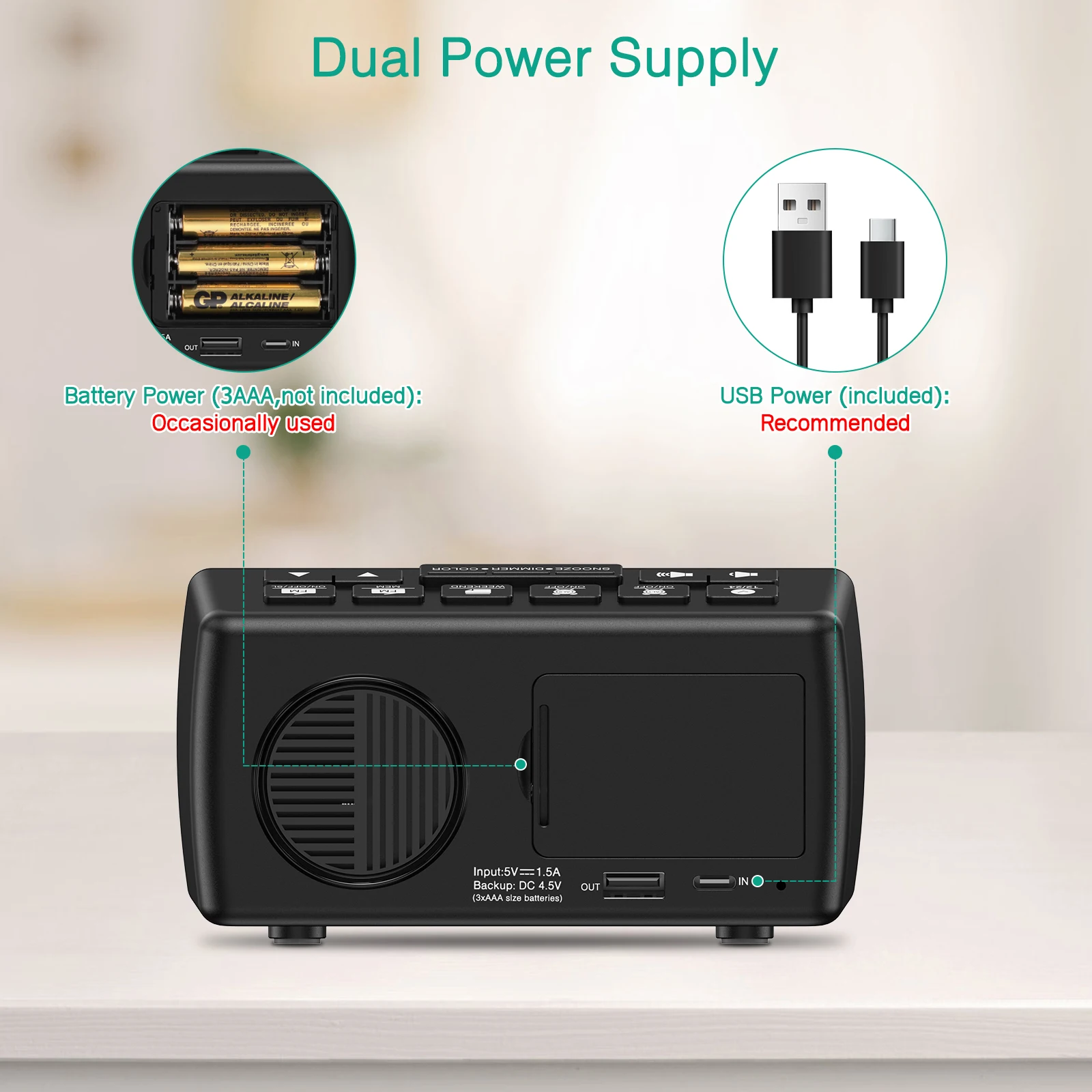 Reloj despertador digital ORIA FM con alarma dual y volumen ajustable - imagen 2