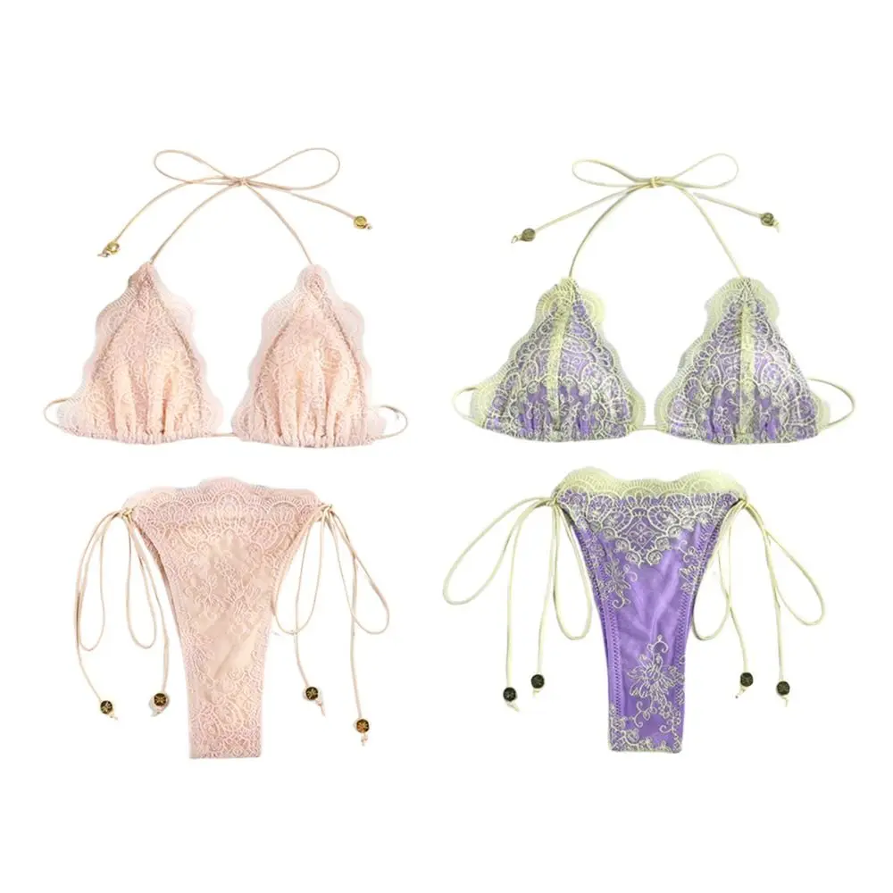 Bikini de encaje con acabados y corte de dos piezas