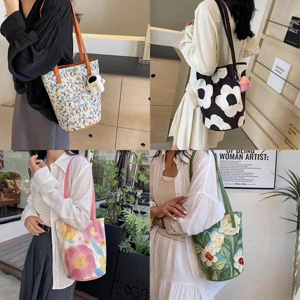 Bolso tipo cubo floral de lona, bandolera gran capacidad para mujer - imagen 2