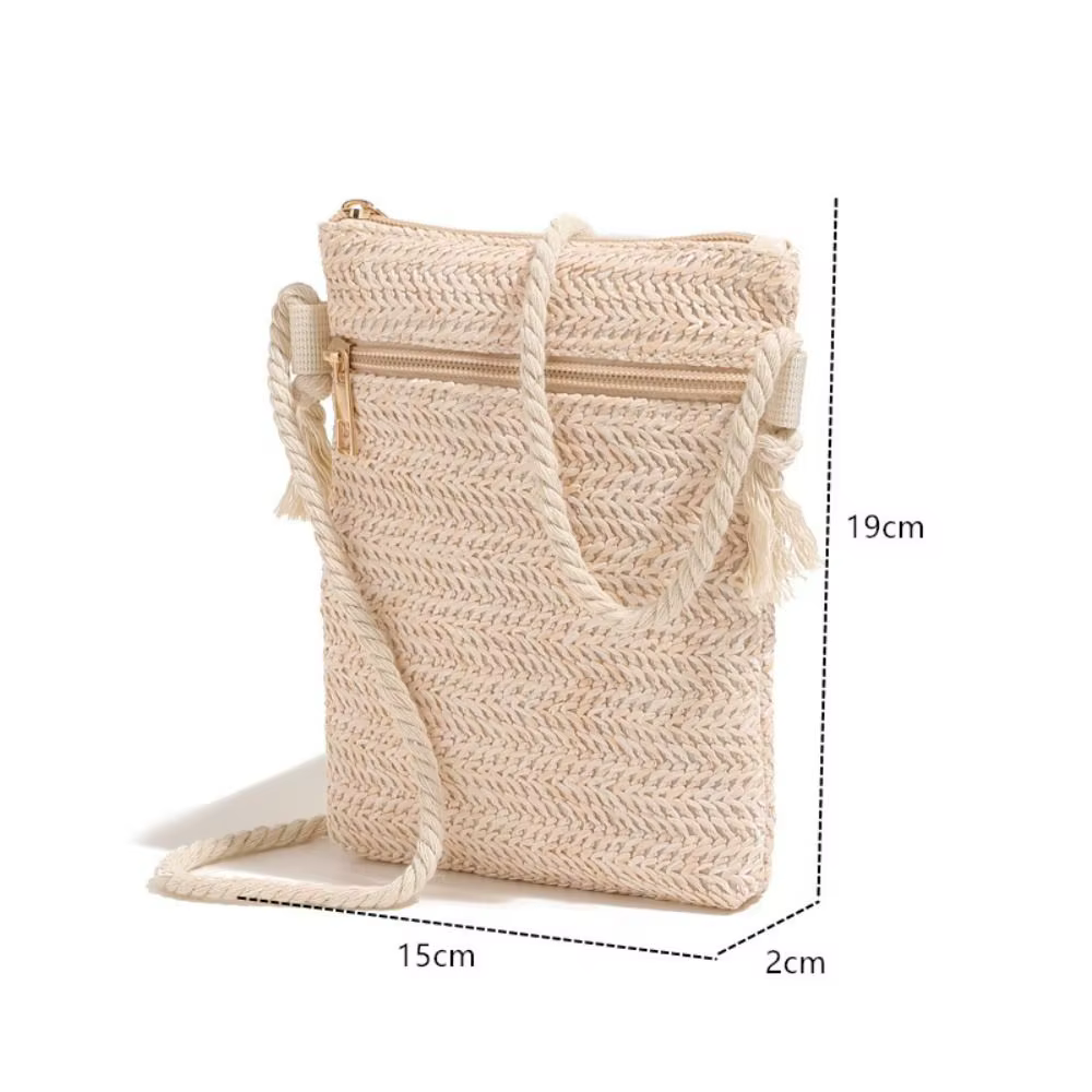 Bolso de hombro de paja tejido con diseño cuadrado