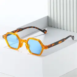 Gafas de sol poligonales cuadradas UV400 vintage con lentes oceánicas